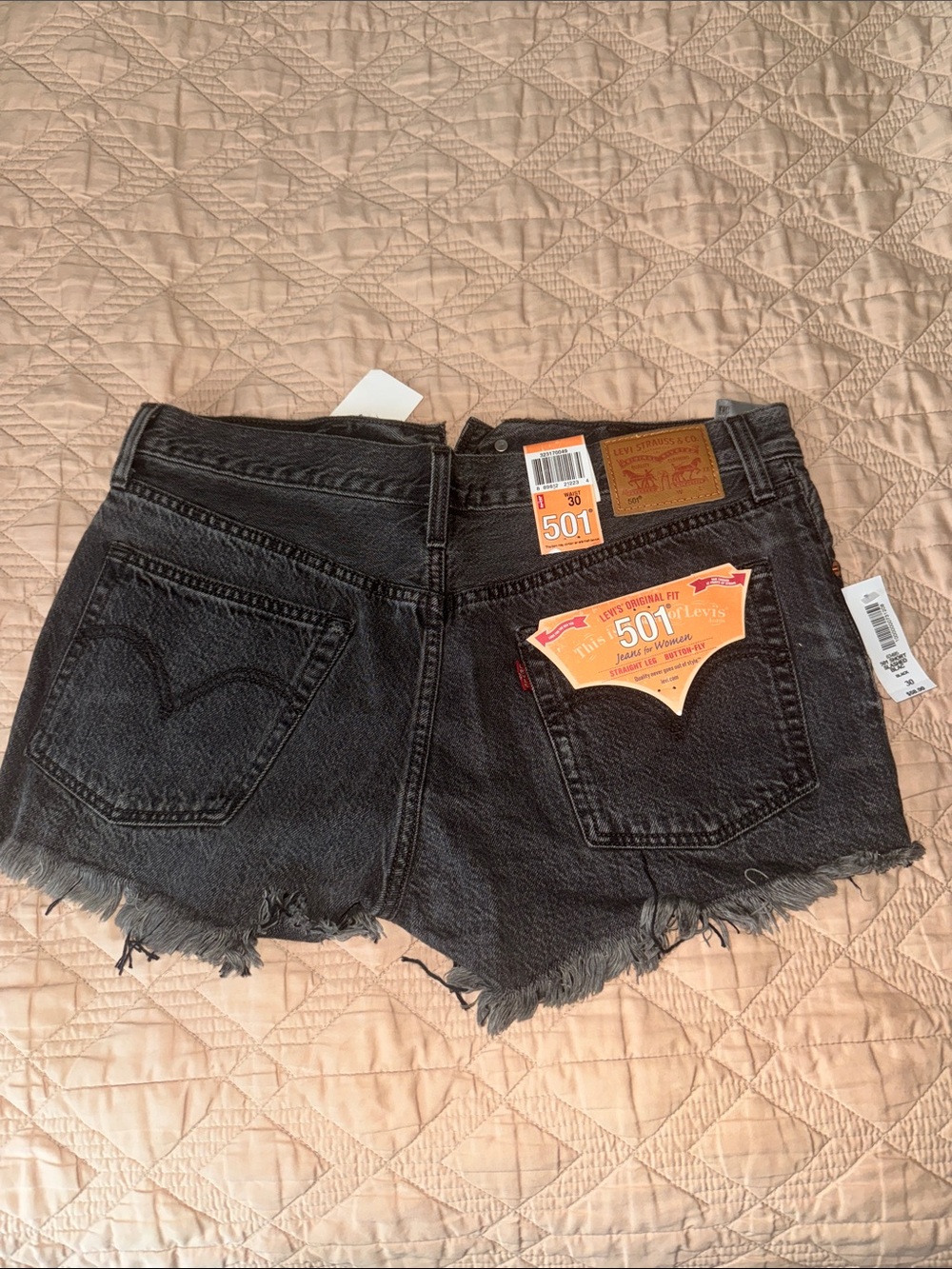 Levi's 501 Black Cutoff Denim Shorts with Frayed Hem